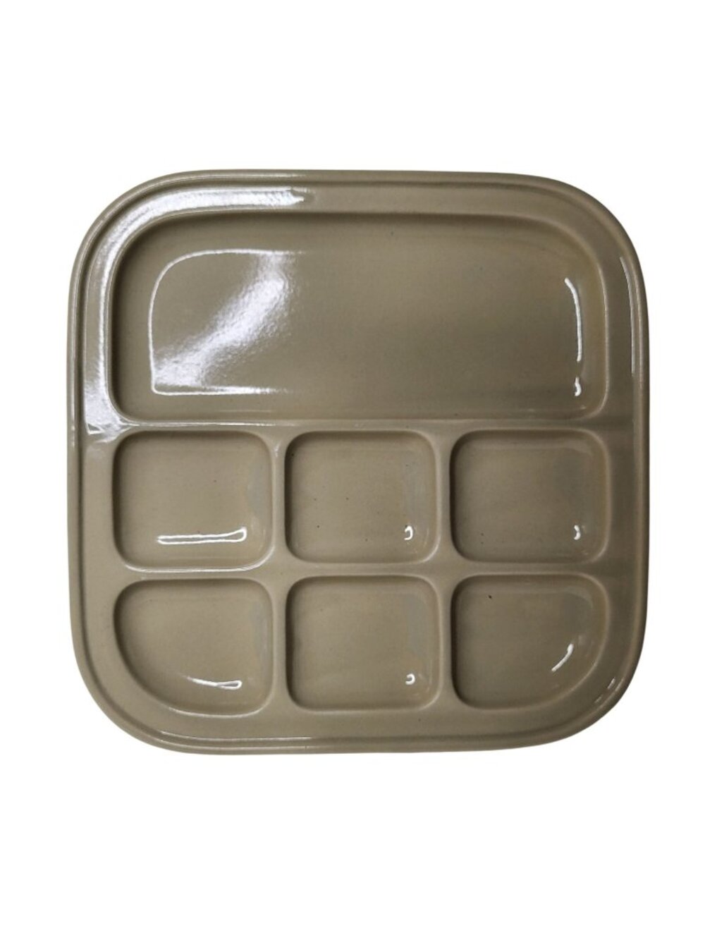 Vtg Set of 3 TIL Japan Heavy Ceramic Sushi Bento Fondue Plates Beige 8.5x8.5 in